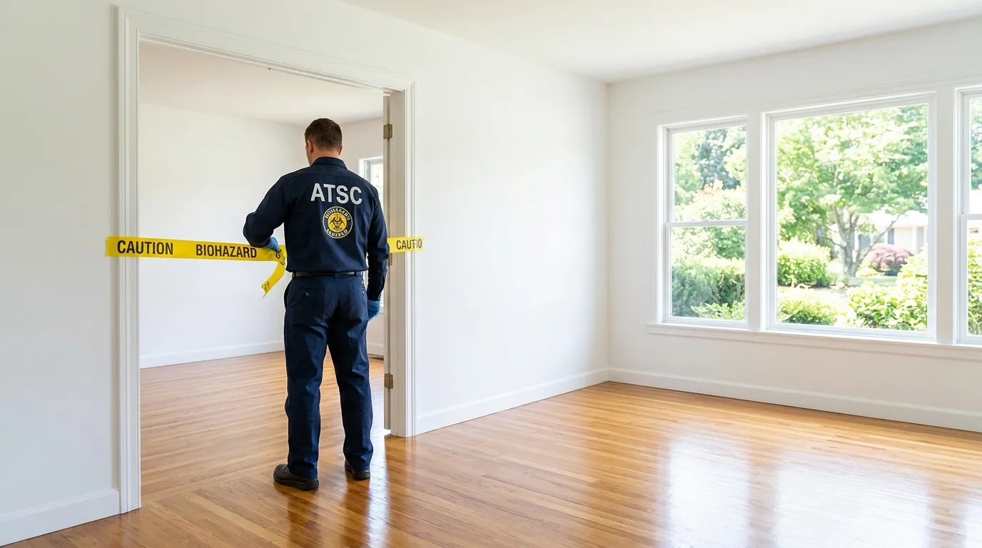 Certified biohazard cleanup crew performing Trauma Scene Cleanup in Trinity